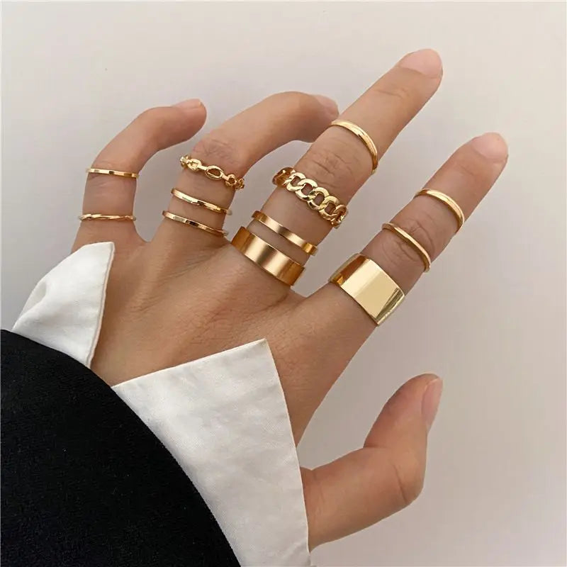 10PCS Luxury Minimalist Ring Set | Gold & Silver Unisex Adjustable Rings