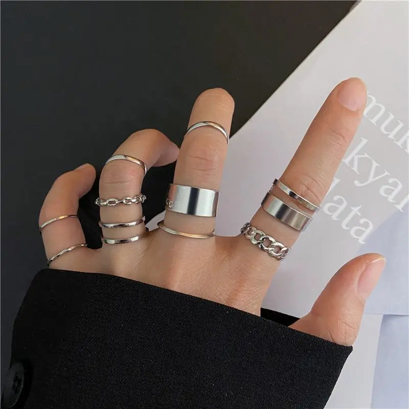 10PCS Luxury Minimalist Ring Set | Gold & Silver Unisex Adjustable Rings