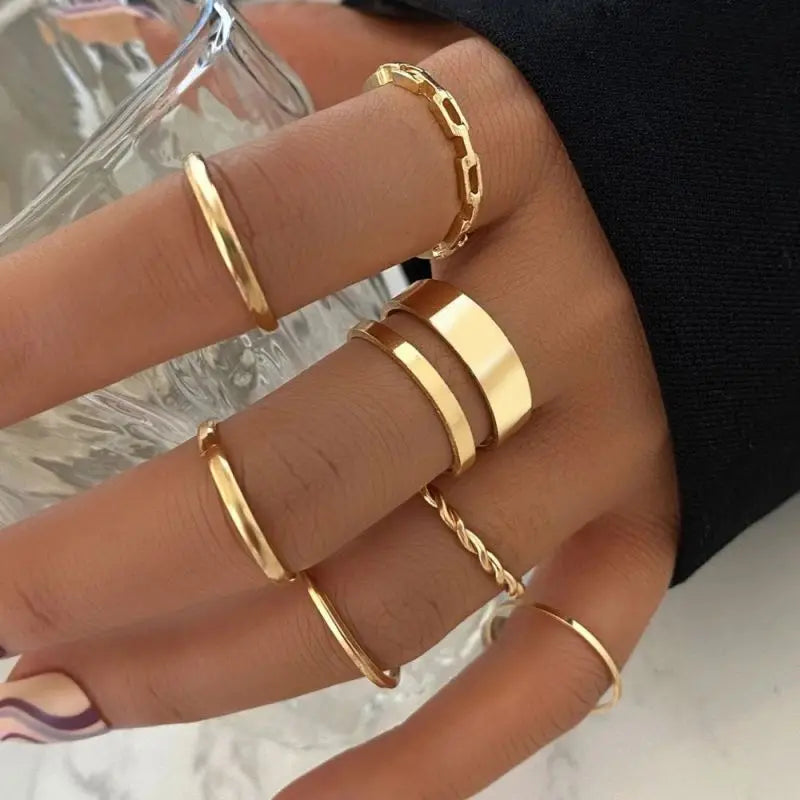 10PCS Luxury Minimalist Ring Set | Gold & Silver Unisex Adjustable Rings